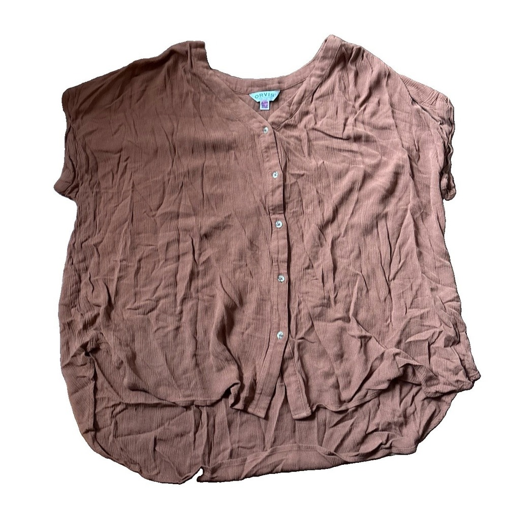 Orvis Women's size XL Rayon Button Down Shirt Brown Cottage Core Granola